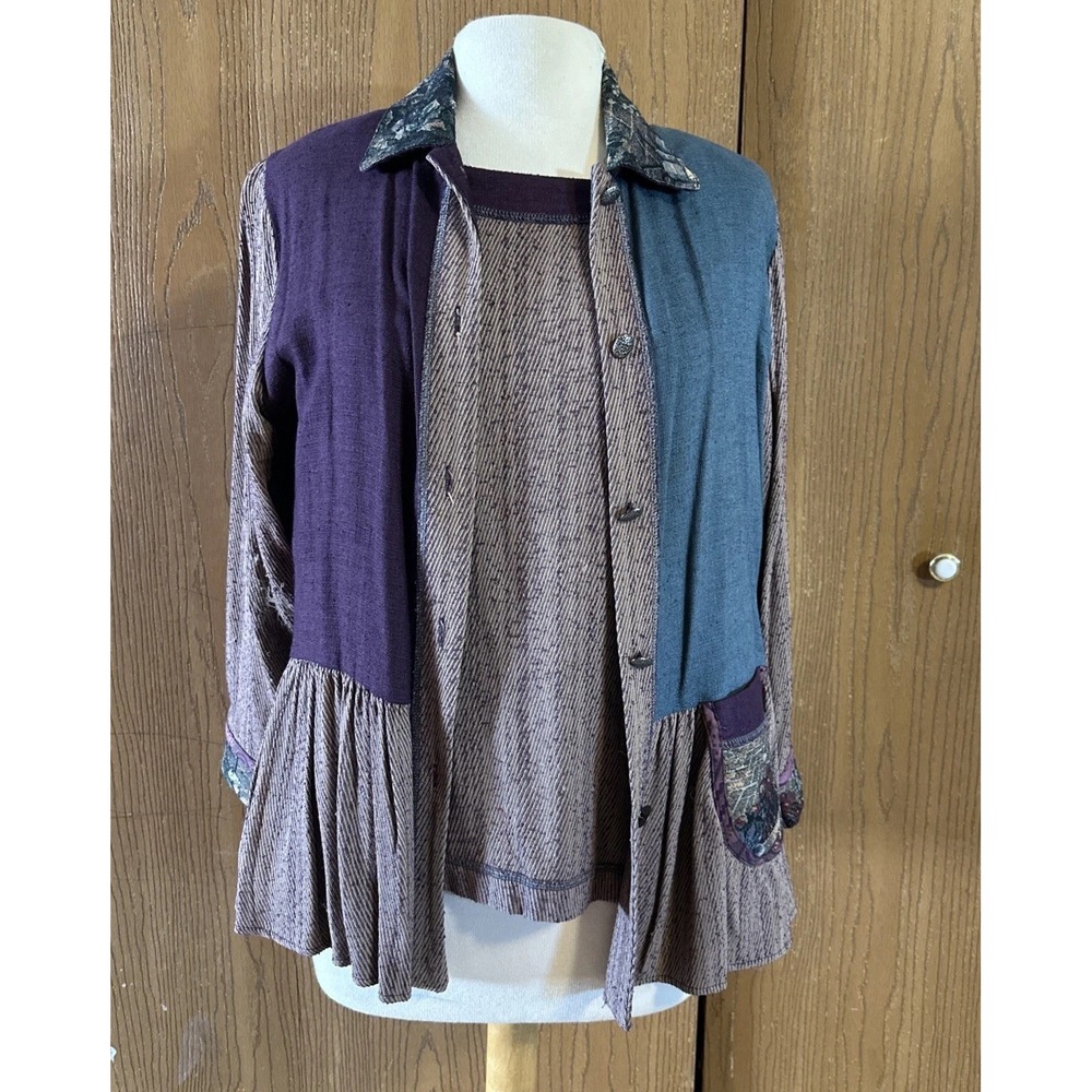 VTG Mozart 90's Women Set Top Jacket Size S Purple/Teal Boho Patchwork